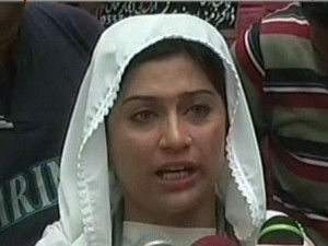 This Express News screengrab shows Dr Sana Jabeen talking to the media. 